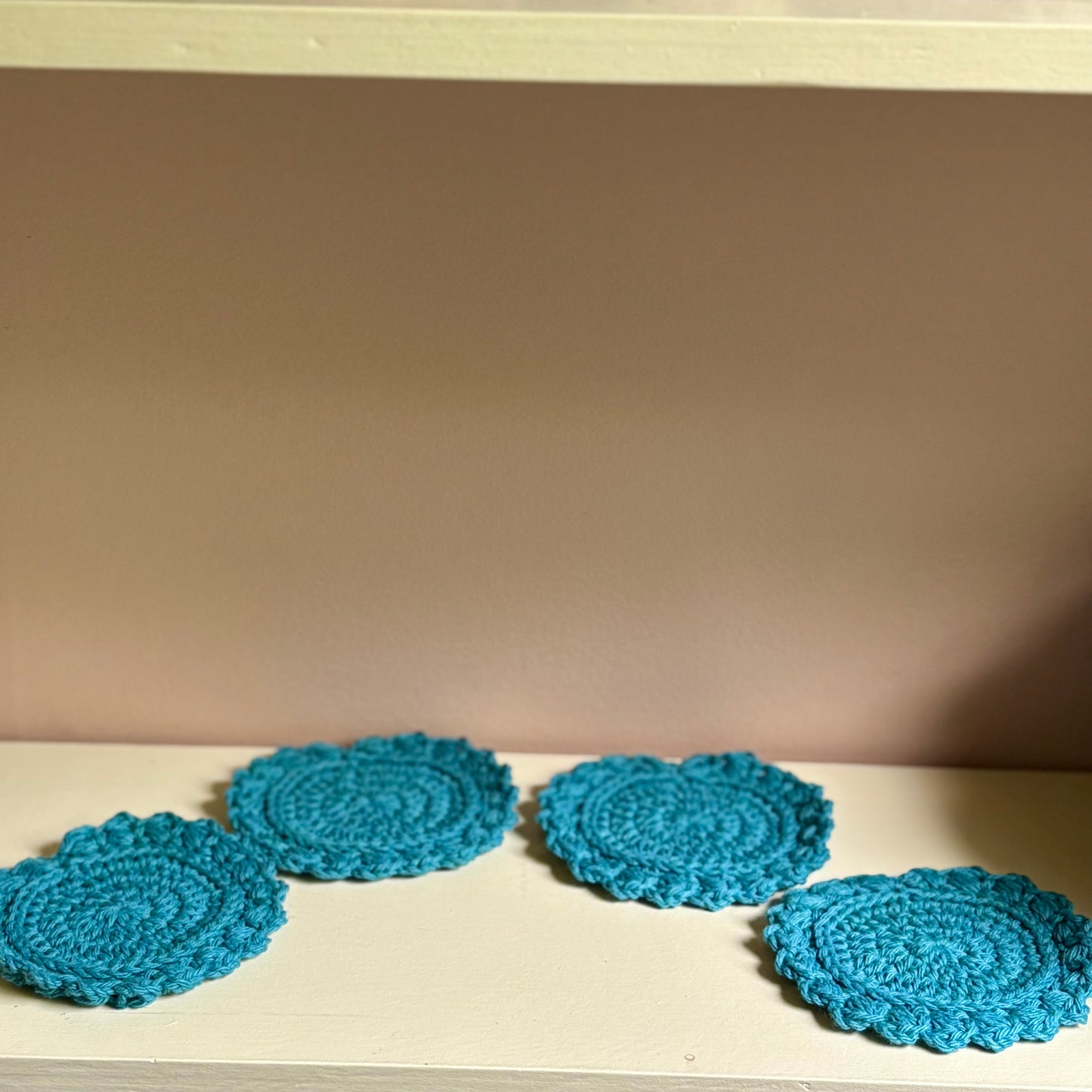 Set of 4 Puff Stitch Coasters - Peacock