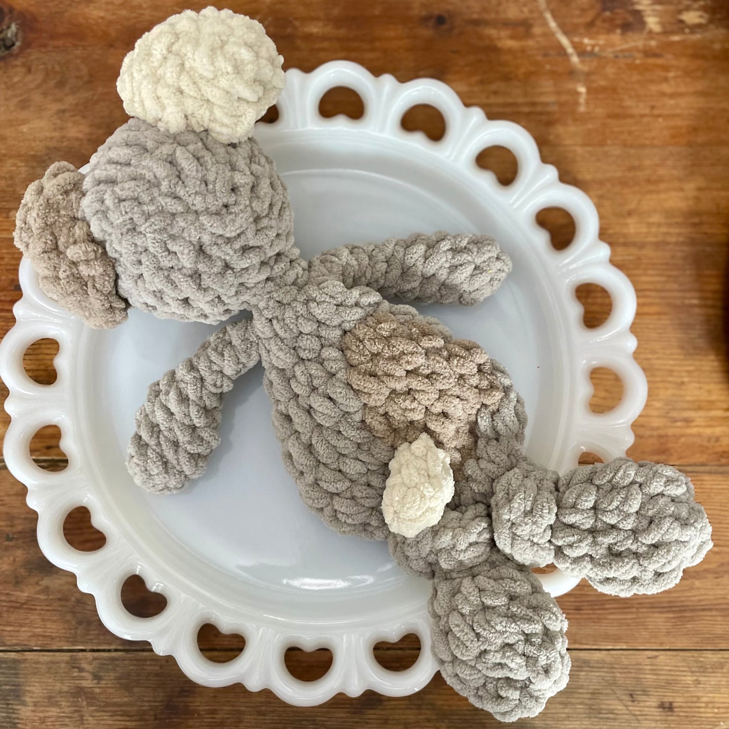 Pale Grey and Ivory Pepper Pup Snuggler (yarn eyes)