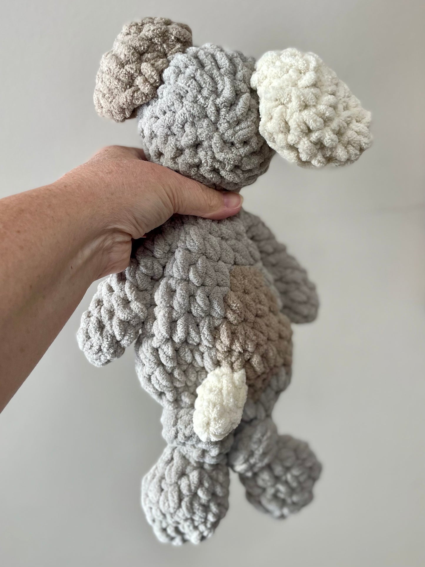 Pale Grey and Ivory Pepper Pup Snuggler (yarn eyes)
