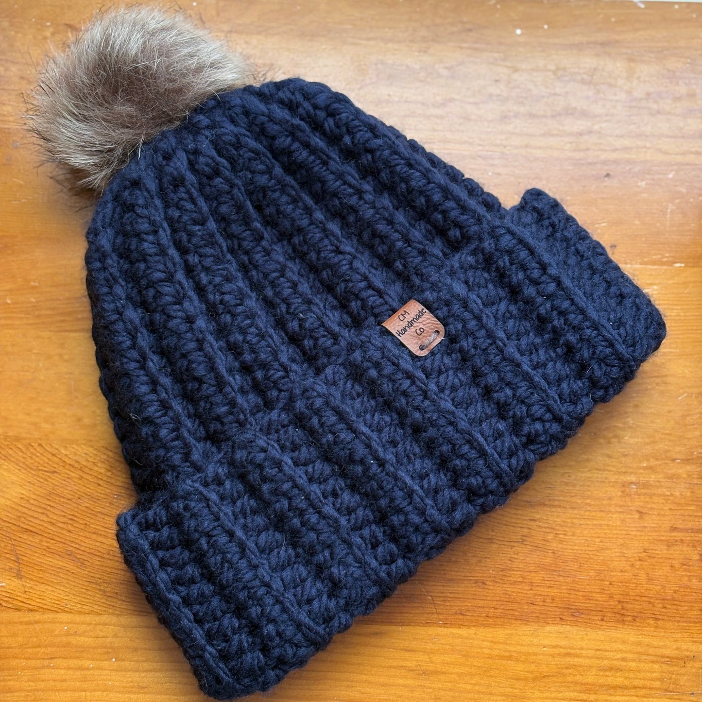 Chunky Beanie with Removable Pom - Navy