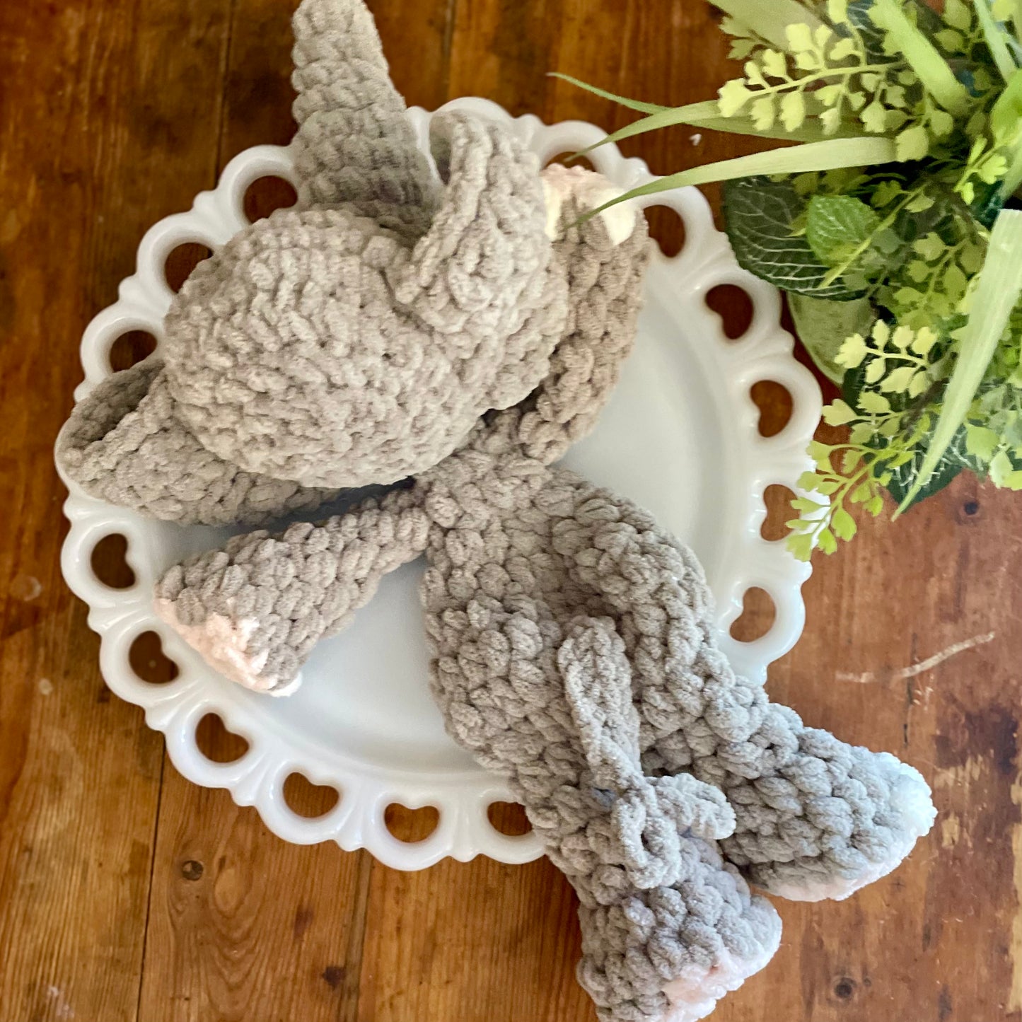 Pale Grey May the Elephant Snuggler (yarn eye)