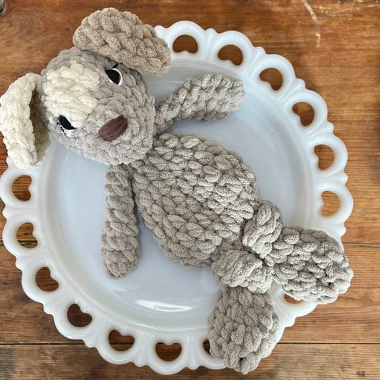 Pale Grey and Ivory Pepper Pup Snuggler (yarn eyes)