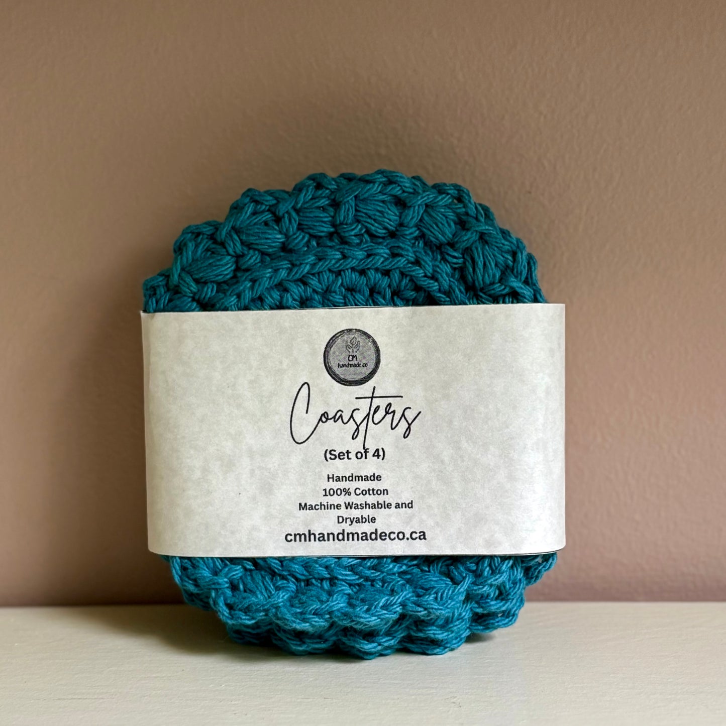 Set of 4 Puff Stitch Coasters - Peacock