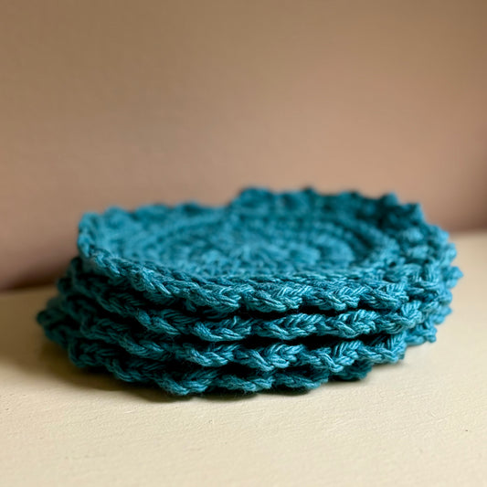 Set of 4 Puff Stitch Coasters - Peacock