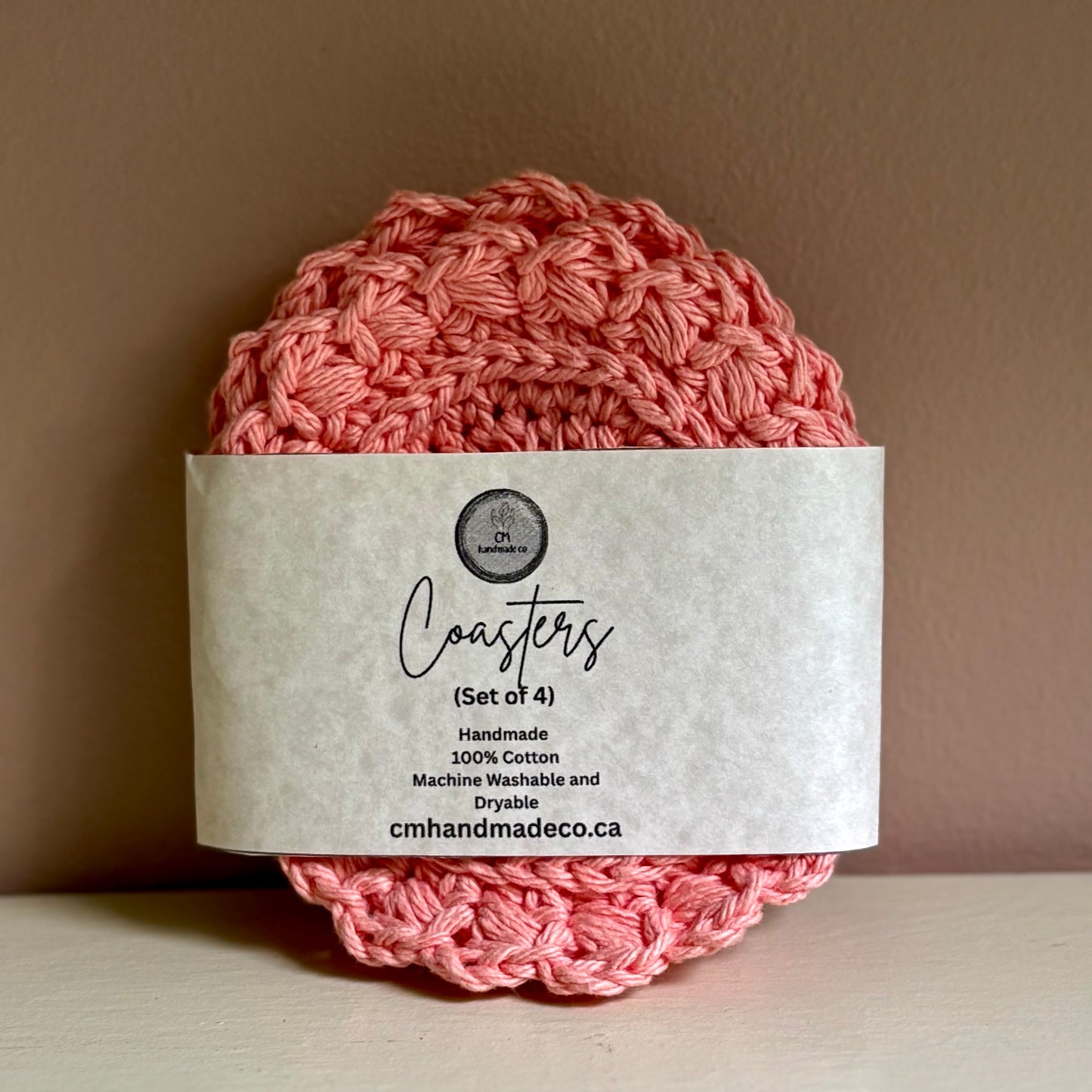 Set of 4 Puff Stitch Coasters - Salmon
