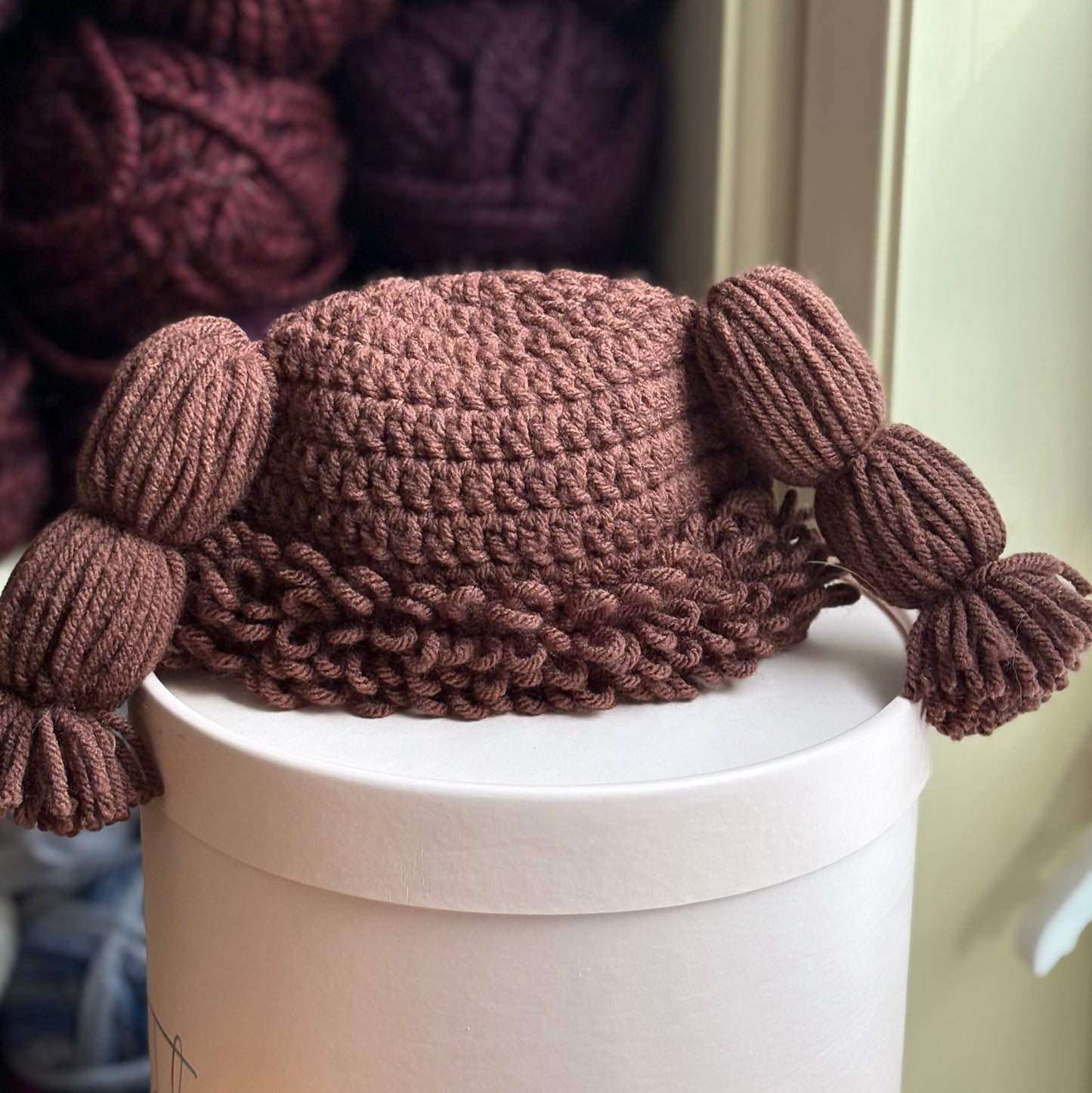 Cabbage Patch Kid Inspired Hat/Wig (0-3 months) - Mocha