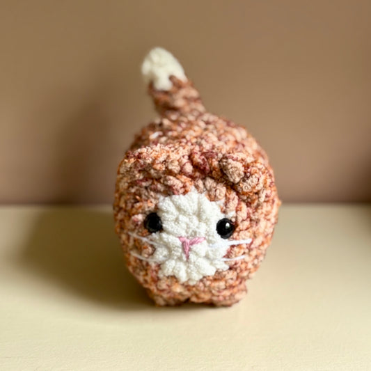 Small Plush Loaf Cat - Orange Tweed with White Face (plastic eye)