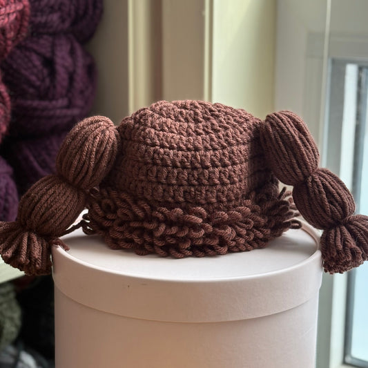 Cabbage Patch Kid Inspired Hat/Wig (0-3 months) - Mocha