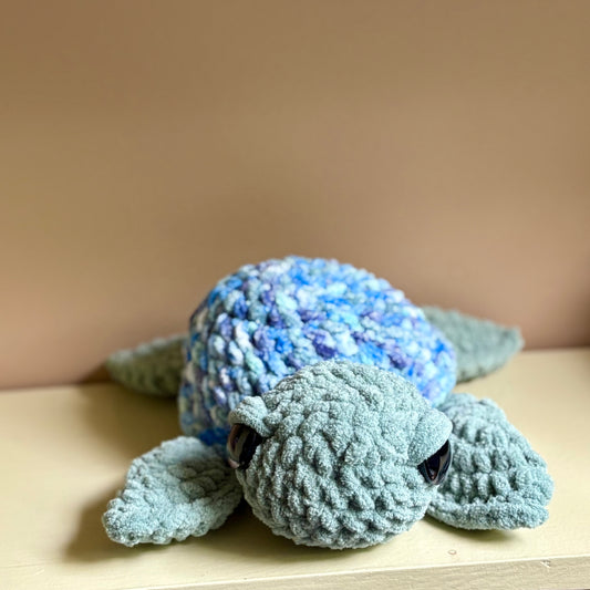 Plush Large Sea Turtle - Blue Waves (plastic eye)