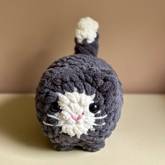 Small Plush Loaf Cat - Dark Gray with White Face (plastic eye)