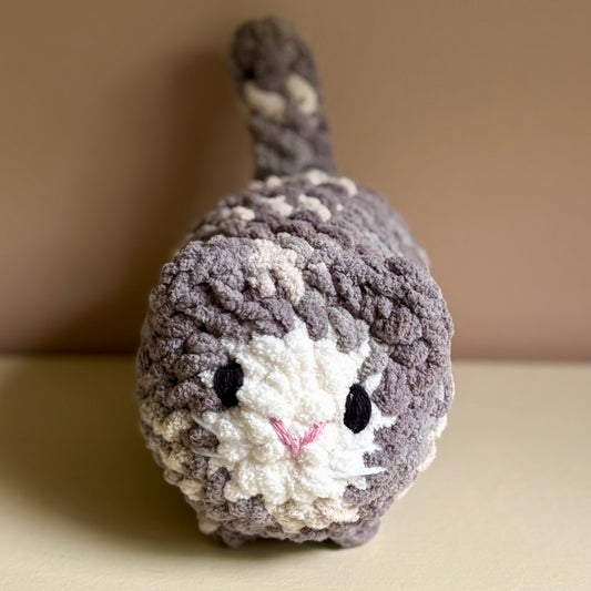 Small Plush Loaf Cat - Multi Grey with White Face (yarn eye)