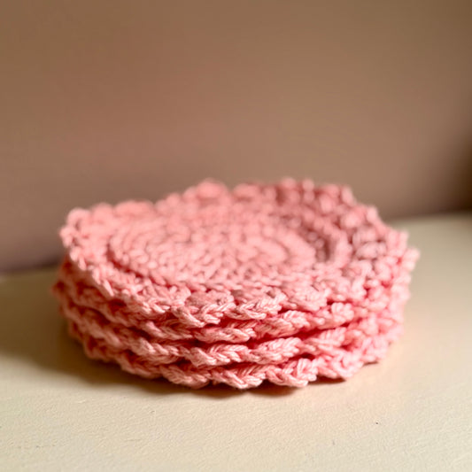 Set of 4 Puff Stitch Coasters - Salmon