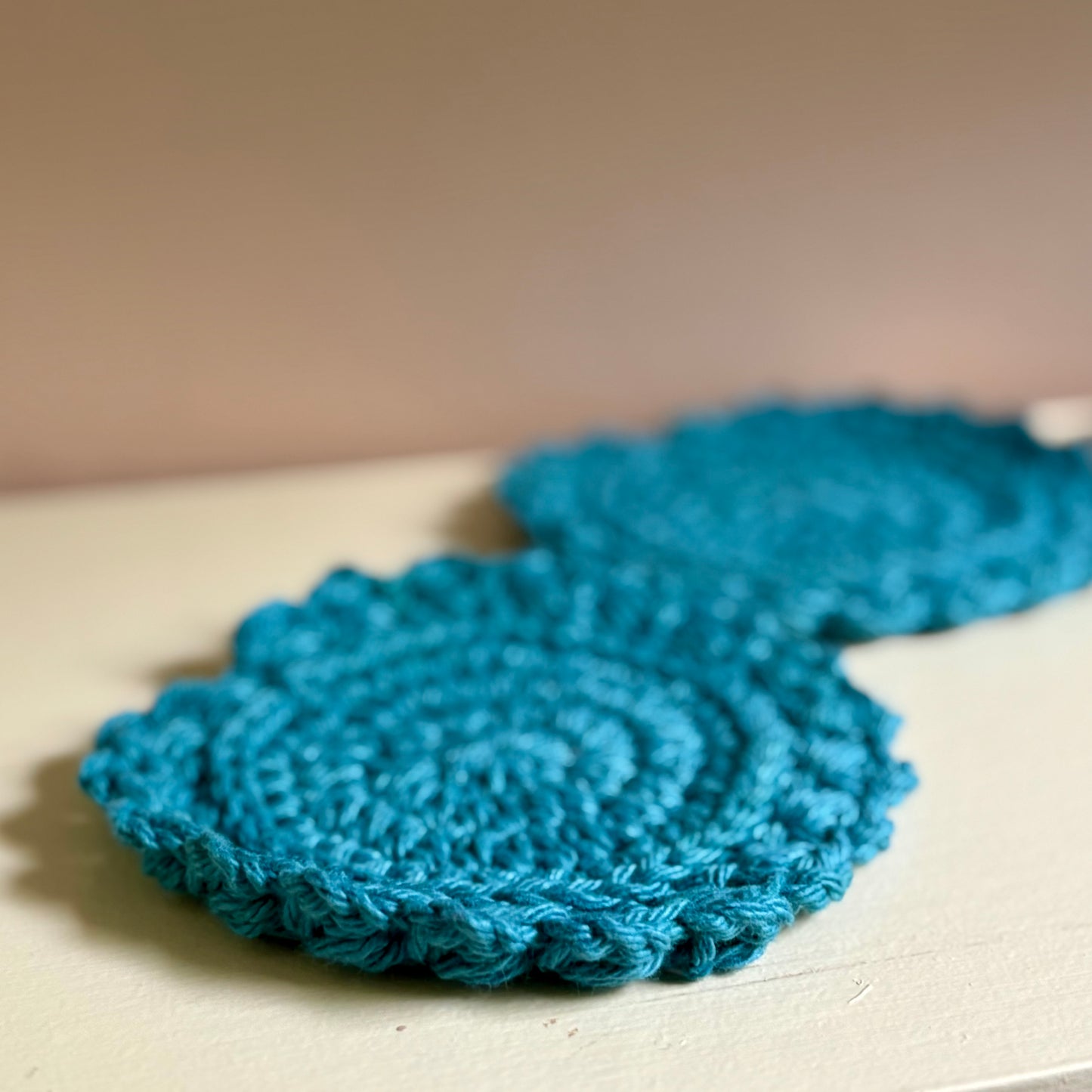 Set of 4 Puff Stitch Coasters - Peacock