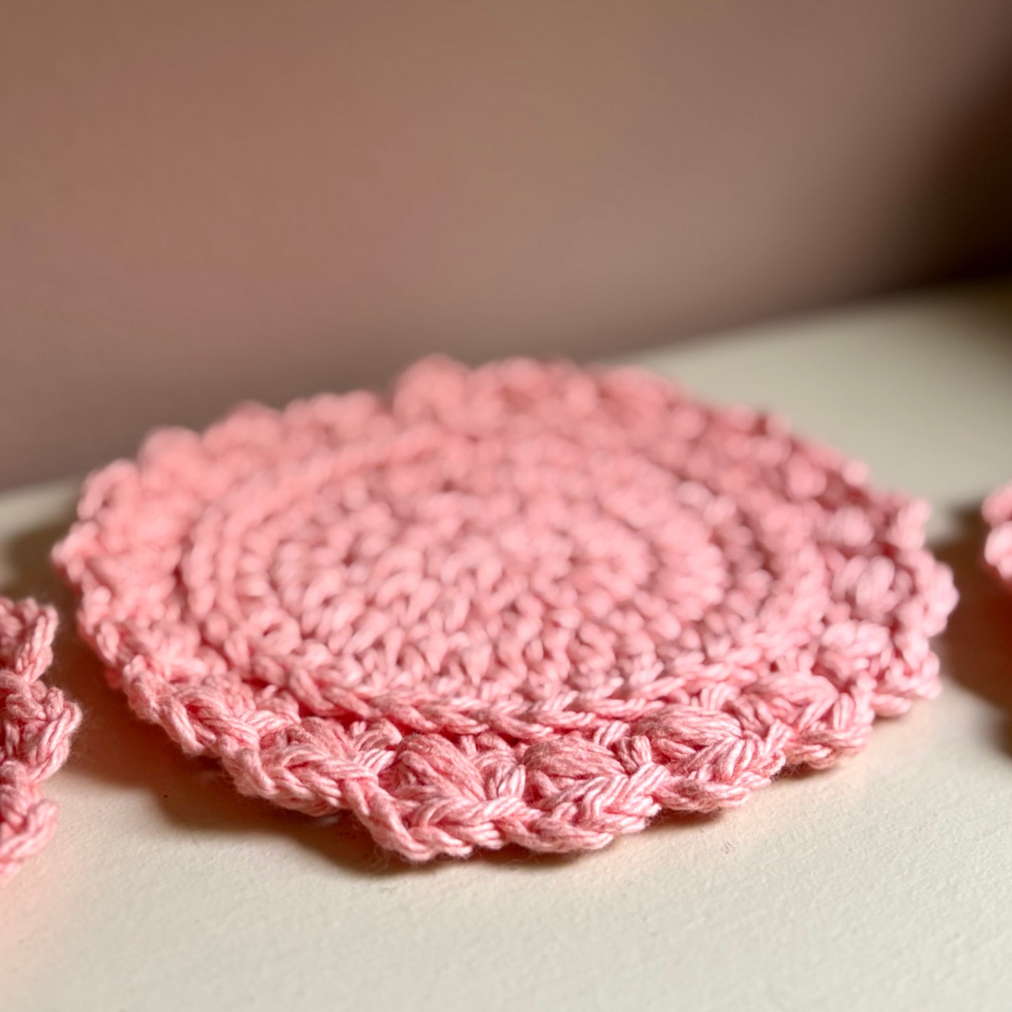 Set of 4 Puff Stitch Coasters - Salmon