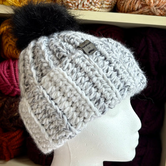 Chunky Beanie with Removable Pom - Marble