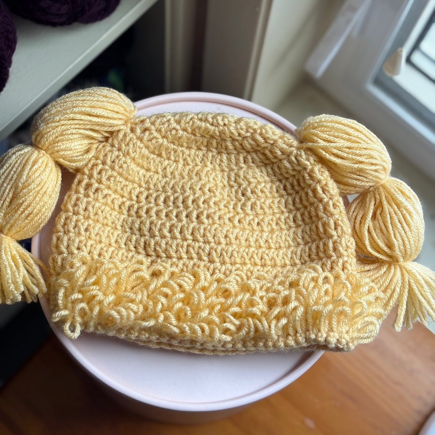 Cabbage Patch Kid Inspired Hat/Wig (9-12 months) - Cornmeal